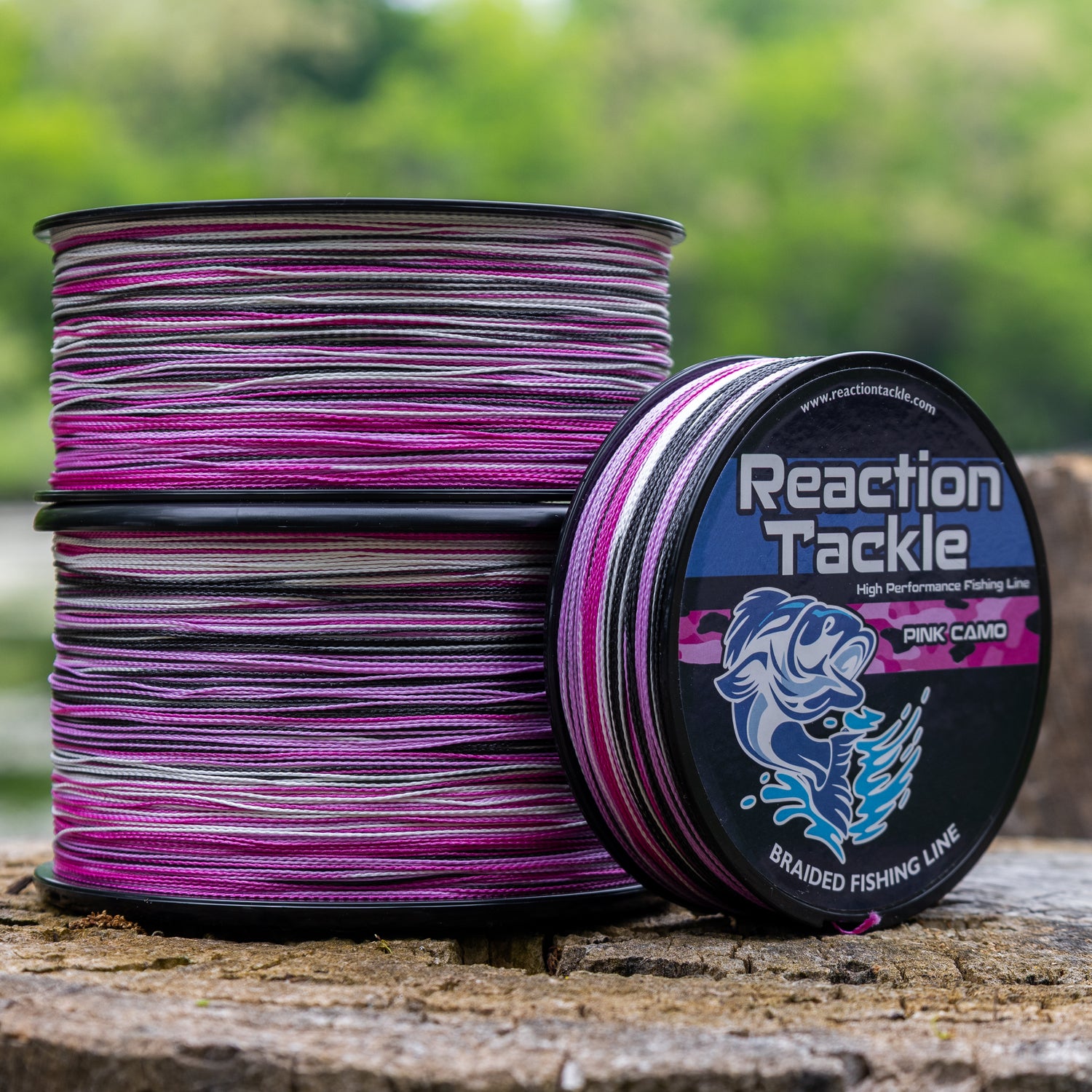 hot pink braided fishing line Reaction Tackle Braided Fishing Line - Pink Camo
