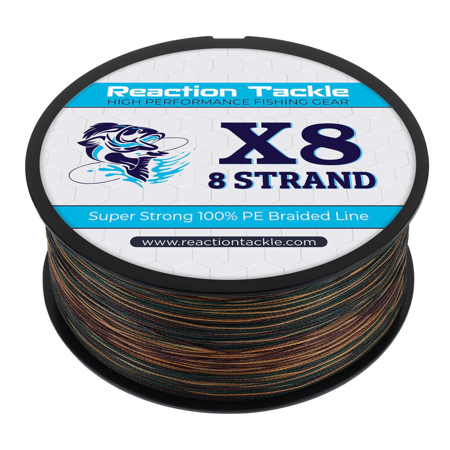 Reaction Tackle X8 Braided Fishing Line - Green Camo 8 Strand - Reaction Tackle