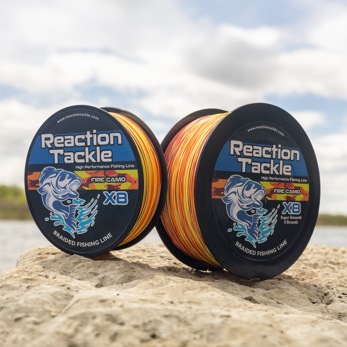Sedal de pesca trenzado Reaction Tackle X8 - Fire Camo 8 hebras - NUEVO