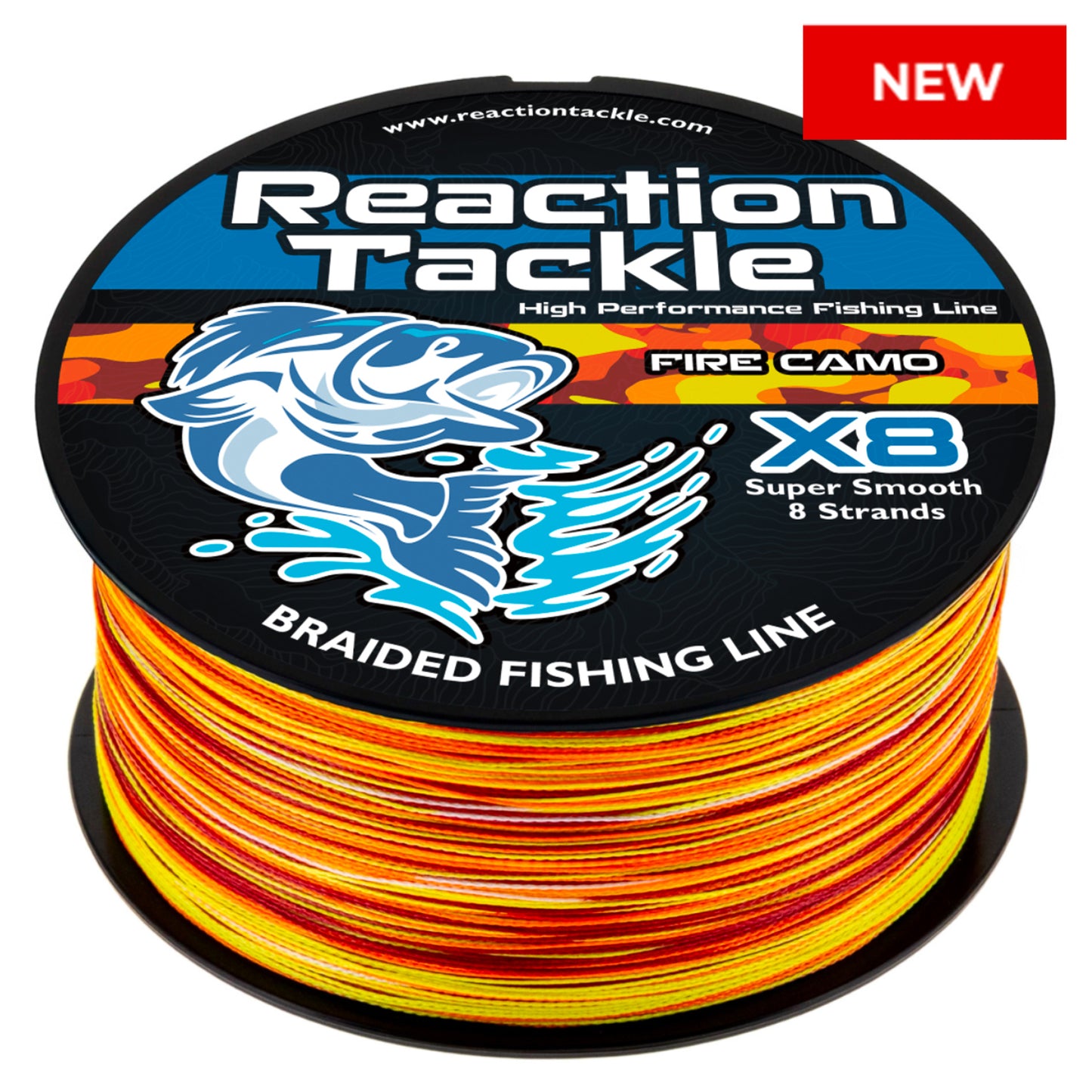 Reaction Tackle X8 Braided Fishing Line - Fire Camo 8 Strand - NEW