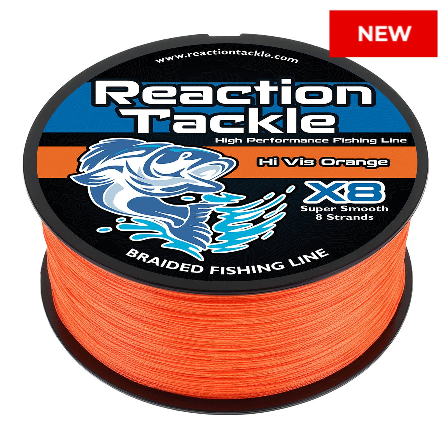 Reaction Tackle X8 Braided Fishing Line - Hi-Vis Orange 8 Strand - NEW