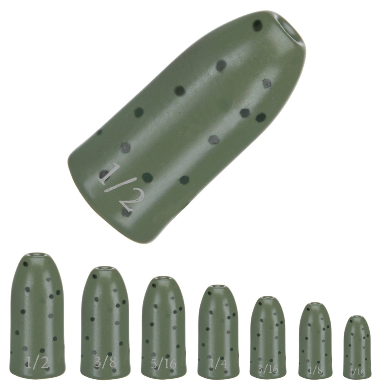Reaction Tackle Tungsten Worm Weights / Bullet Shaped Sinkers - Never Chip Green Pumpkin / 3/8 oz (6 per pack) Reaction Tackle Tungsten Worm Weights / Bullet Shaped Sinkers - Never Chip Green Pumpkin / 3/8 oz (6 per pack)