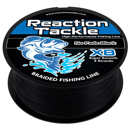 Reaction Tackle X8 Braided Fishing Line - NO FADE Black 8 Strand - NEW - Reaction Tackle