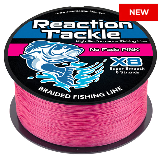 Reaction Tackle X8 Braided Fishing Line - NO FADE Pink 8 Strand - NEW