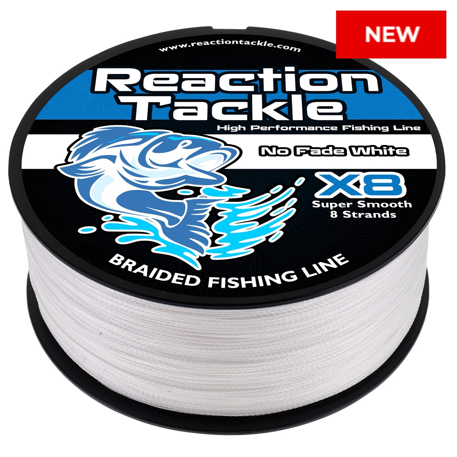 Reaction Tackle X8 Braided Fishing Line - NO FADE White 8 Strand - NEW - Reaction Tackle