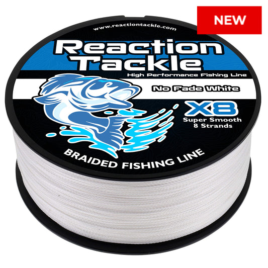 Reaction Tackle X8 Braided Fishing Line - NO FADE White 8 Strand - NEW - Reaction Tackle