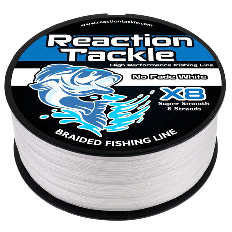 Reaction Tackle X8 Braided Fishing Line - NO FADE White 8 Strand - NEW - Reaction Tackle