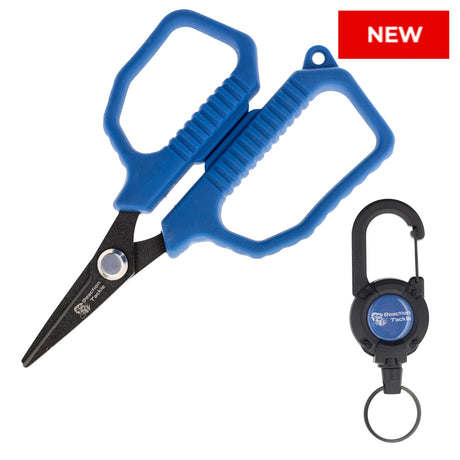 Reaction Tackle 4.5 inch Micro-Serrated Fishing Scissors with retractable lanyard and carabiner