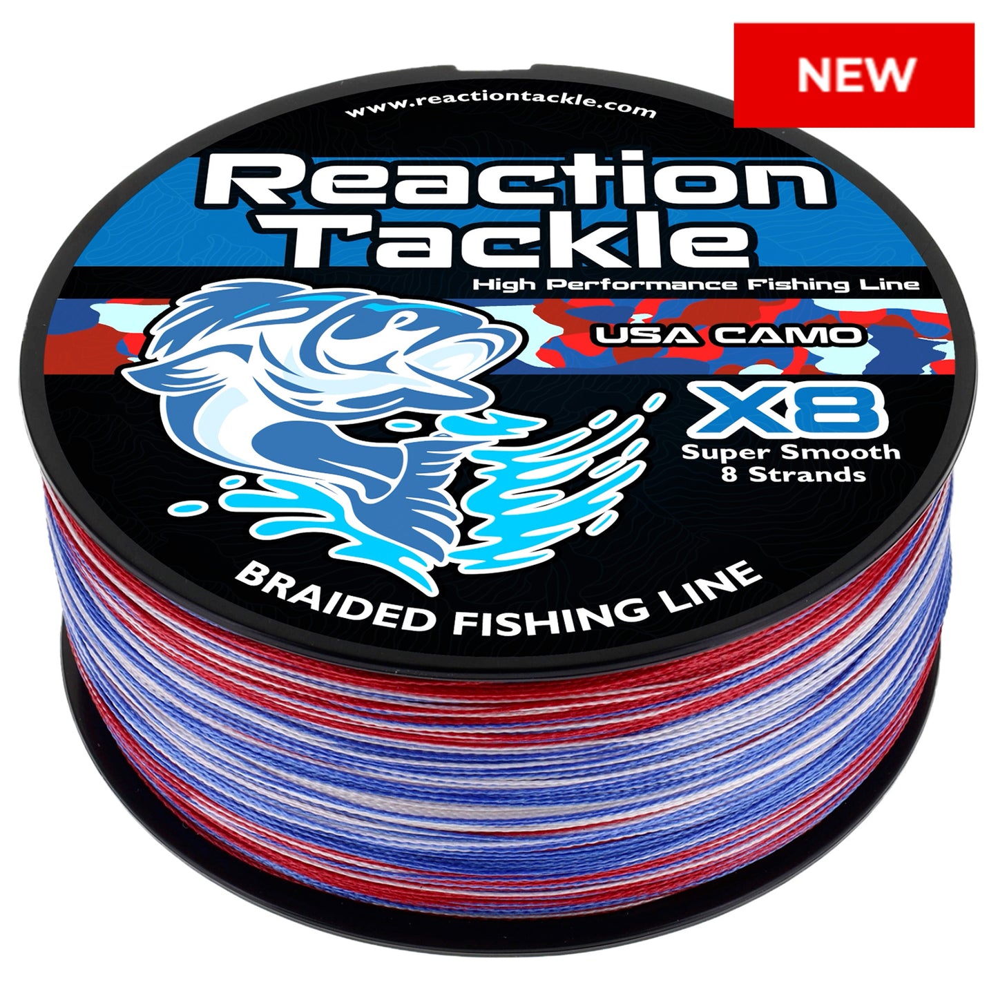 Reaction Tackle X8 Braided Fishing Line - USA Camo 8 Strand - NEW - Reaction Tackle