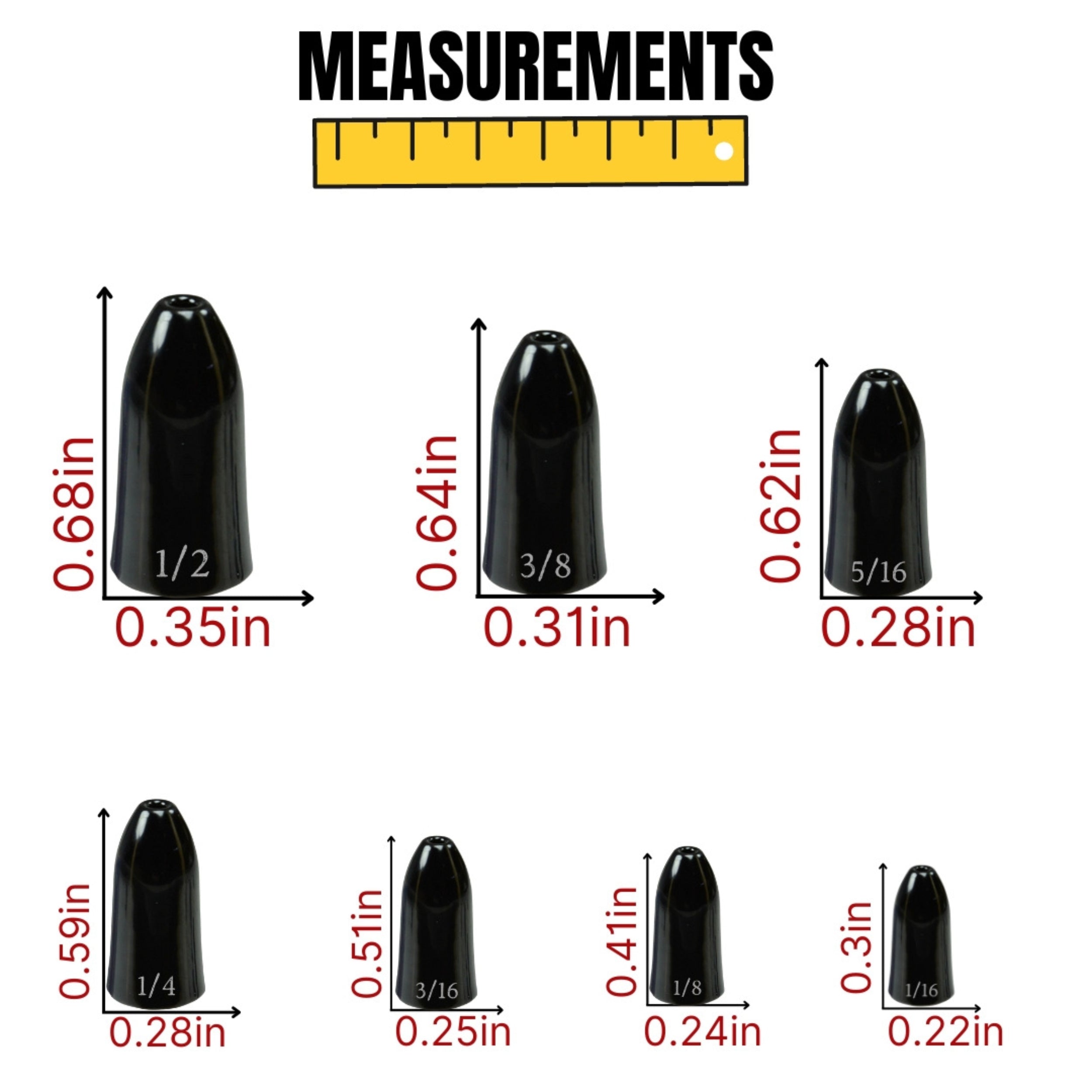 Reaction Tackle Tungsten Worm Weights / Bullet Shaped Sinkers